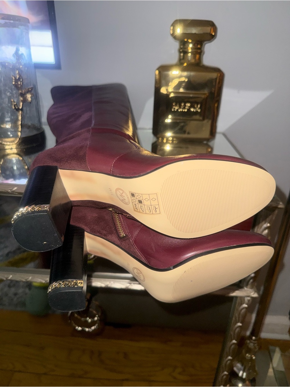 MICHAEL Michael Kors Two-Tone Leather Burgundy Over-The-Knee Boots - Picture 3 of 3